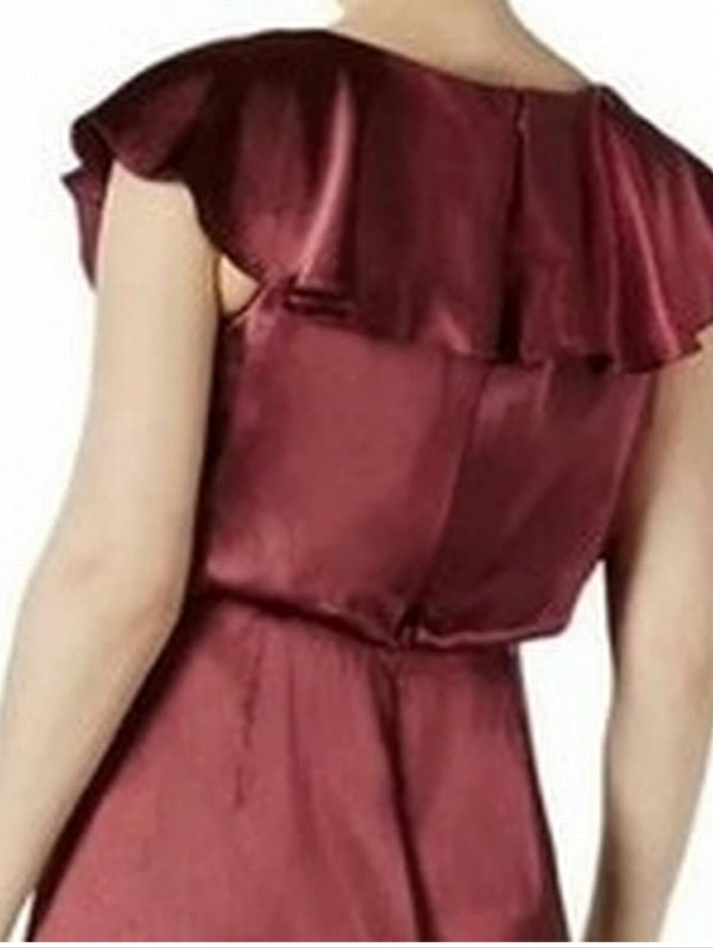 Adrianna Papell Women's Burgundy Wine Ruffle Hammered Satin Maxi Dress Size 10 - Picture 3 of 12